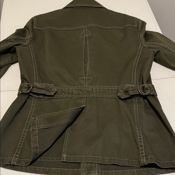 Women Utility Field Safari Cotton Olive Cinched Waist military Jacket Med - Picture 13 of 16